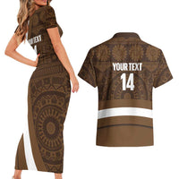 Bula Fiji Football Custom Couples Matching Short Sleeve Bodycon Dress and Hawaiian Shirt One Vanua One Team Tapa Pattern