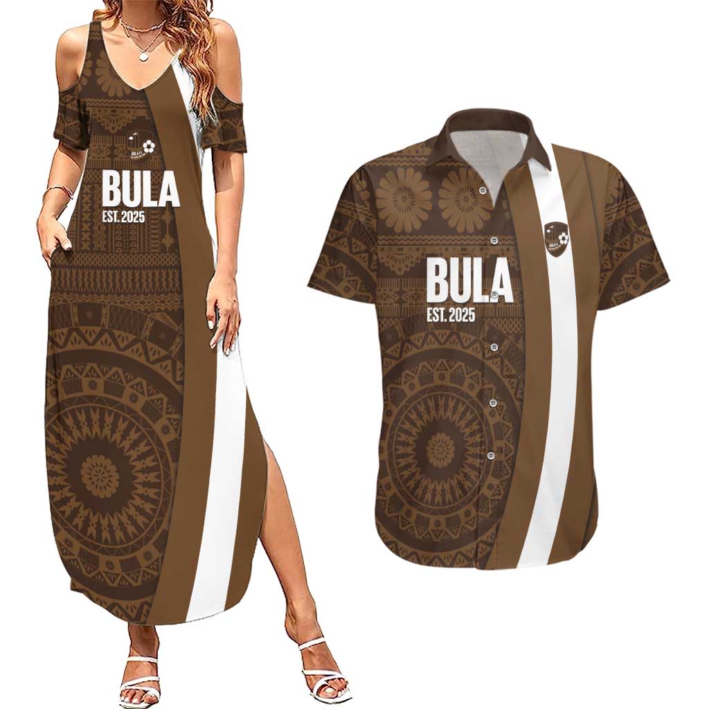 Bula Fiji Football Custom Couples Matching Summer Maxi Dress and Hawaiian Shirt One Vanua One Team Tapa Pattern