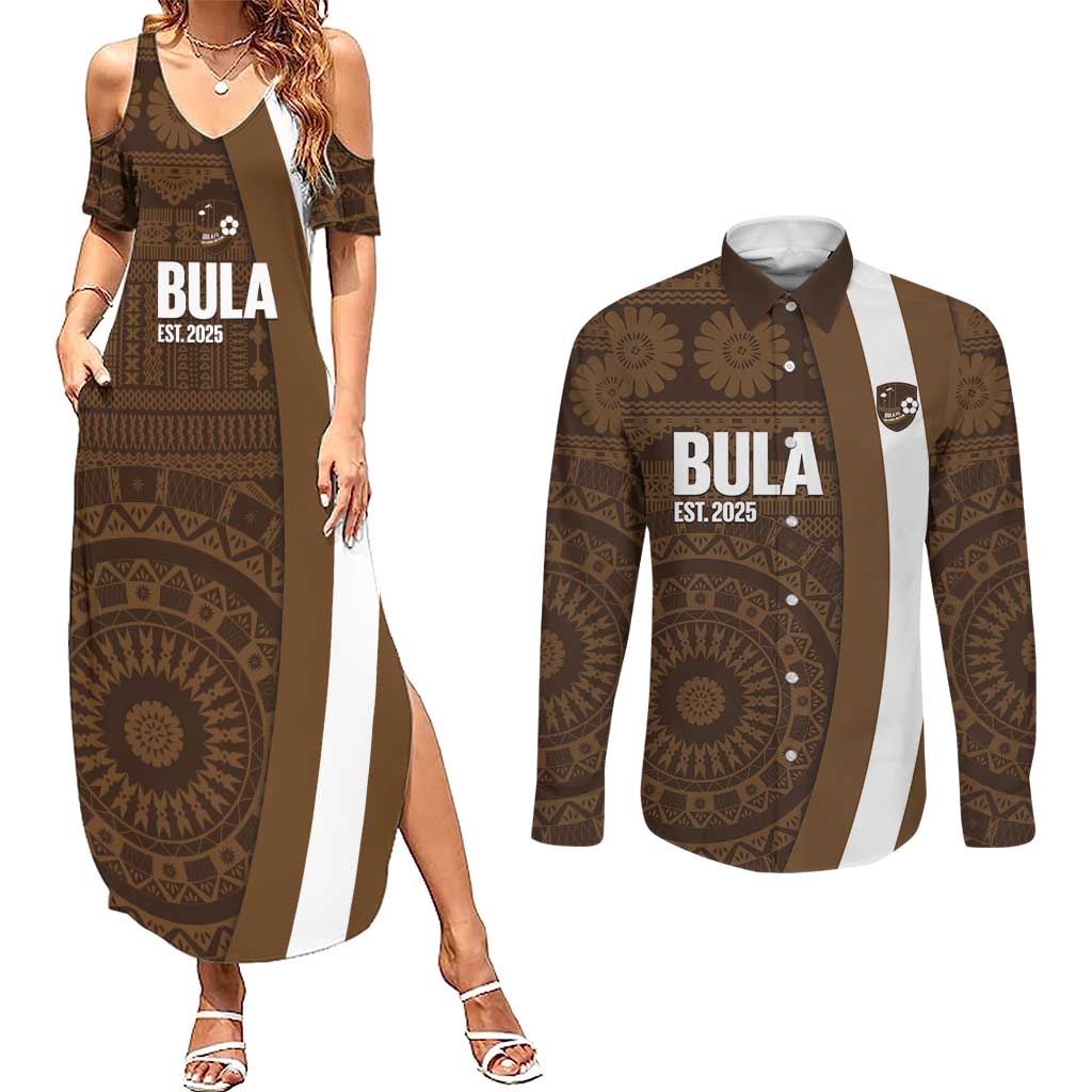 Bula Fiji Football Custom Couples Matching Summer Maxi Dress and Long Sleeve Button Shirt One Vanua One Team Tapa Pattern
