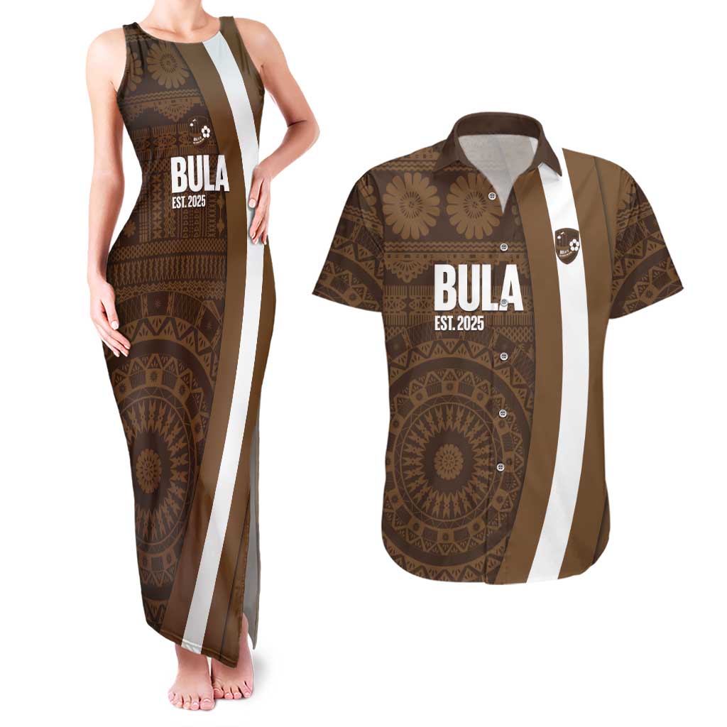 Bula Fiji Football Custom Couples Matching Tank Maxi Dress and Hawaiian Shirt One Vanua One Team Tapa Pattern