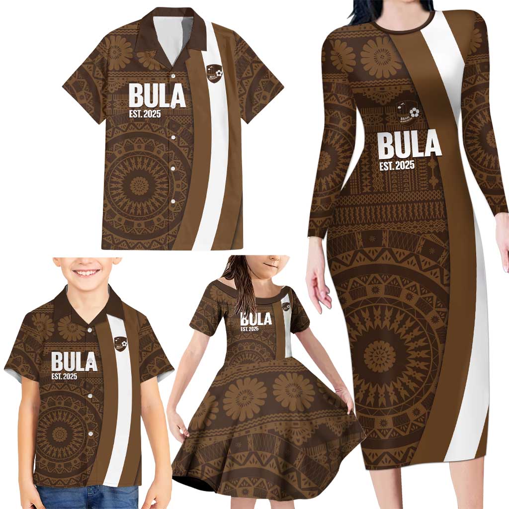 Bula Fiji Football Custom Family Matching Long Sleeve Bodycon Dress and Hawaiian Shirt One Vanua One Team Tapa Pattern