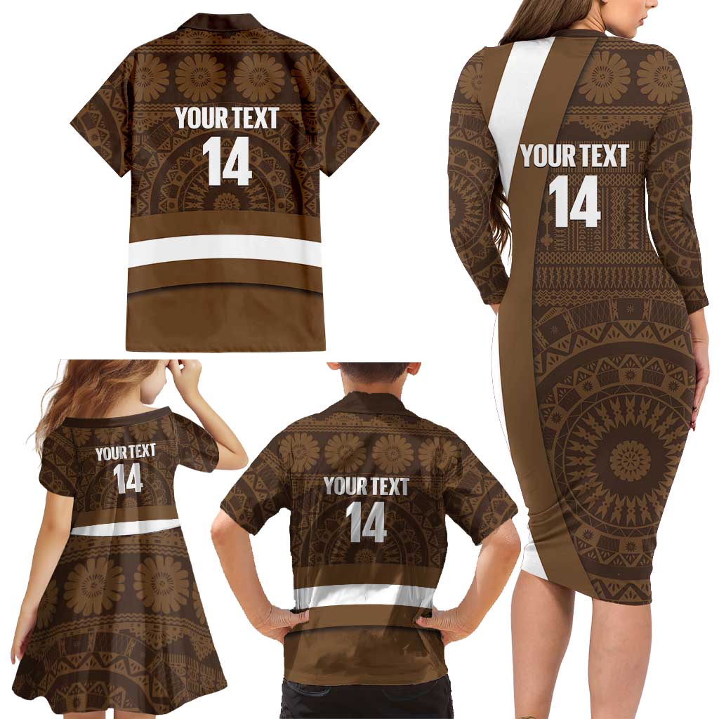 Bula Fiji Football Custom Family Matching Long Sleeve Bodycon Dress and Hawaiian Shirt One Vanua One Team Tapa Pattern
