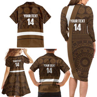 Bula Fiji Football Custom Family Matching Long Sleeve Bodycon Dress and Hawaiian Shirt One Vanua One Team Tapa Pattern