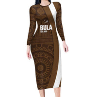 Bula Fiji Football Custom Family Matching Long Sleeve Bodycon Dress and Hawaiian Shirt One Vanua One Team Tapa Pattern
