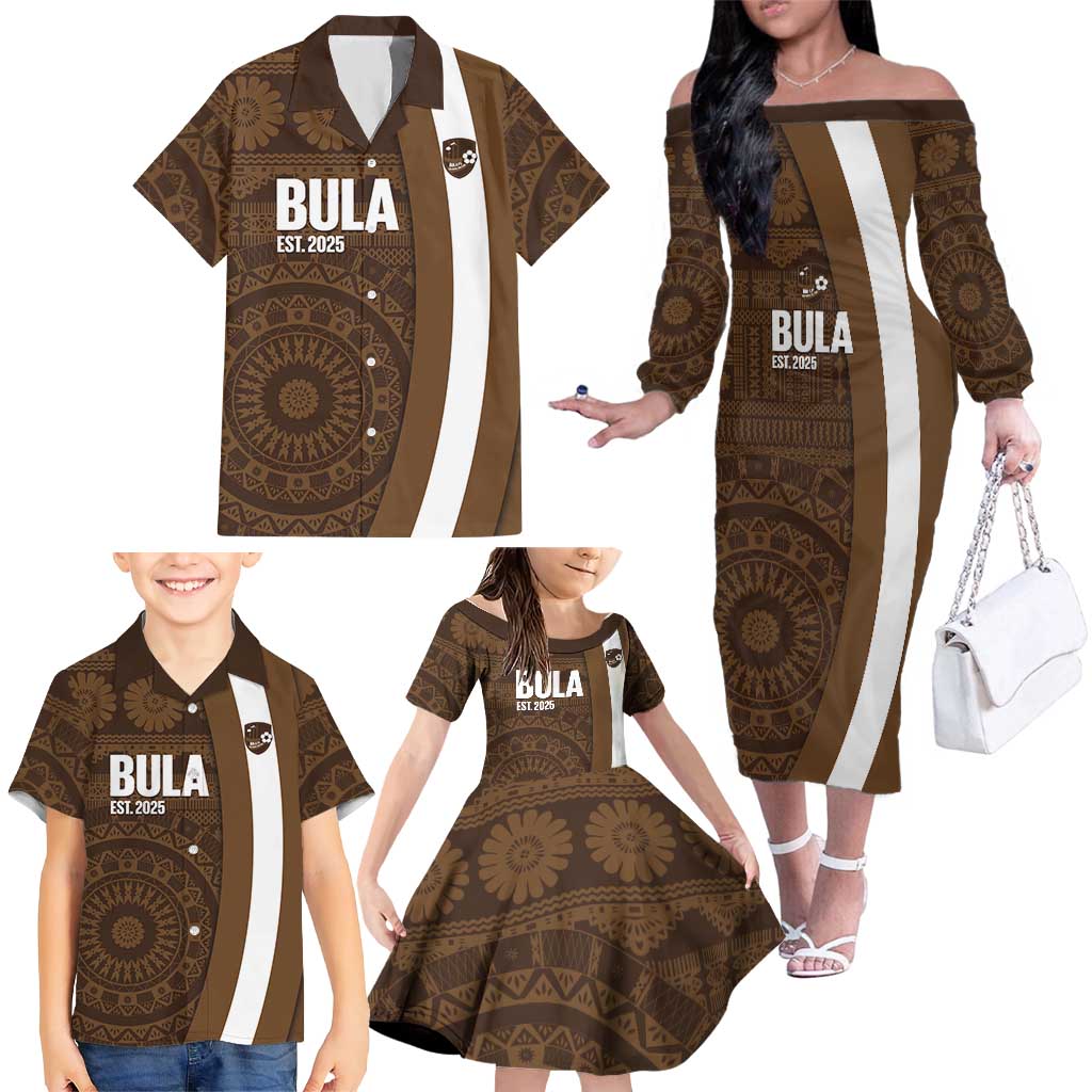 Bula Fiji Football Custom Family Matching Off The Shoulder Long Sleeve Dress and Hawaiian Shirt One Vanua One Team Tapa Pattern
