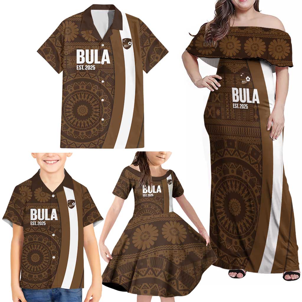 Bula Fiji Football Custom Family Matching Off Shoulder Maxi Dress and Hawaiian Shirt One Vanua One Team Tapa Pattern