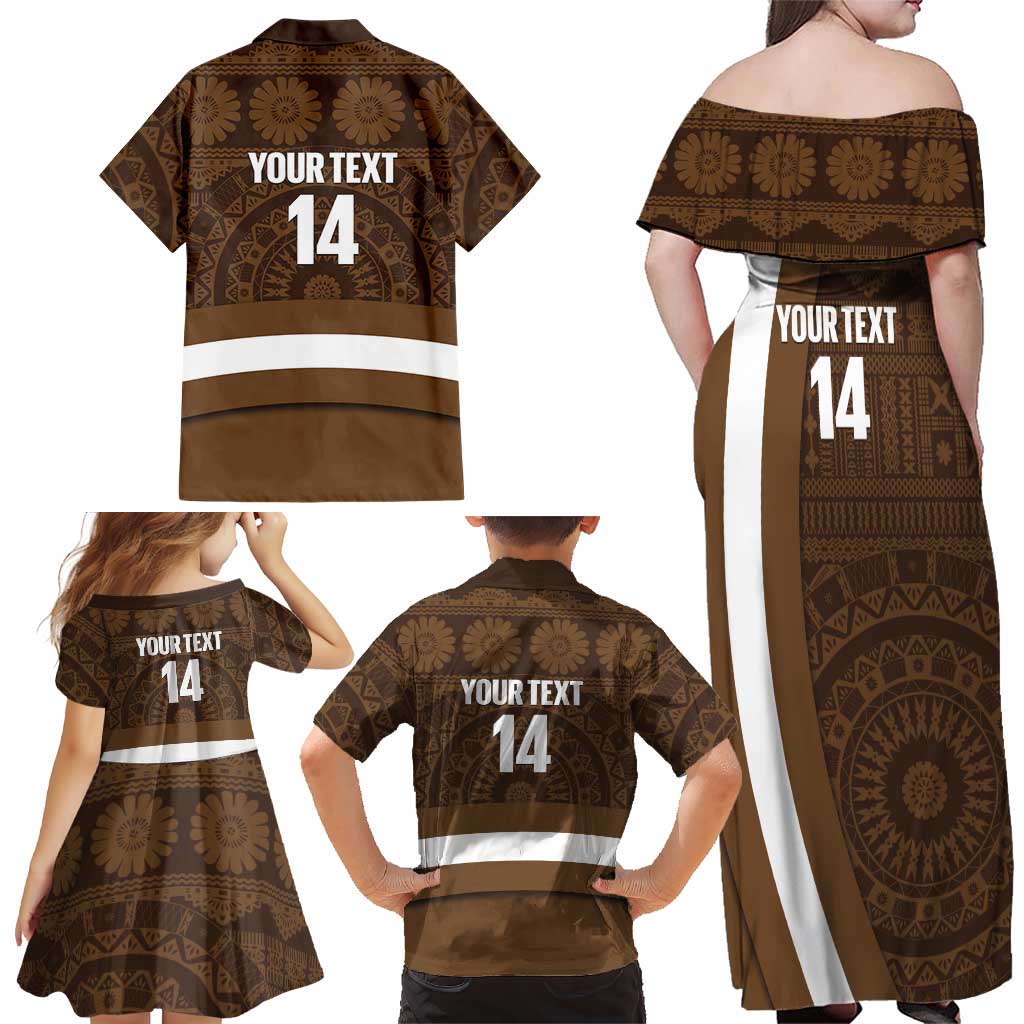 Bula Fiji Football Custom Family Matching Off Shoulder Maxi Dress and Hawaiian Shirt One Vanua One Team Tapa Pattern