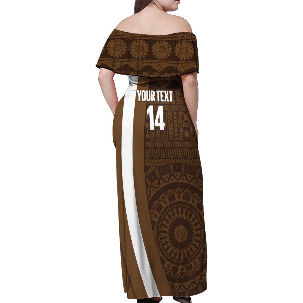 Bula Fiji Football Custom Family Matching Off Shoulder Maxi Dress and Hawaiian Shirt One Vanua One Team Tapa Pattern
