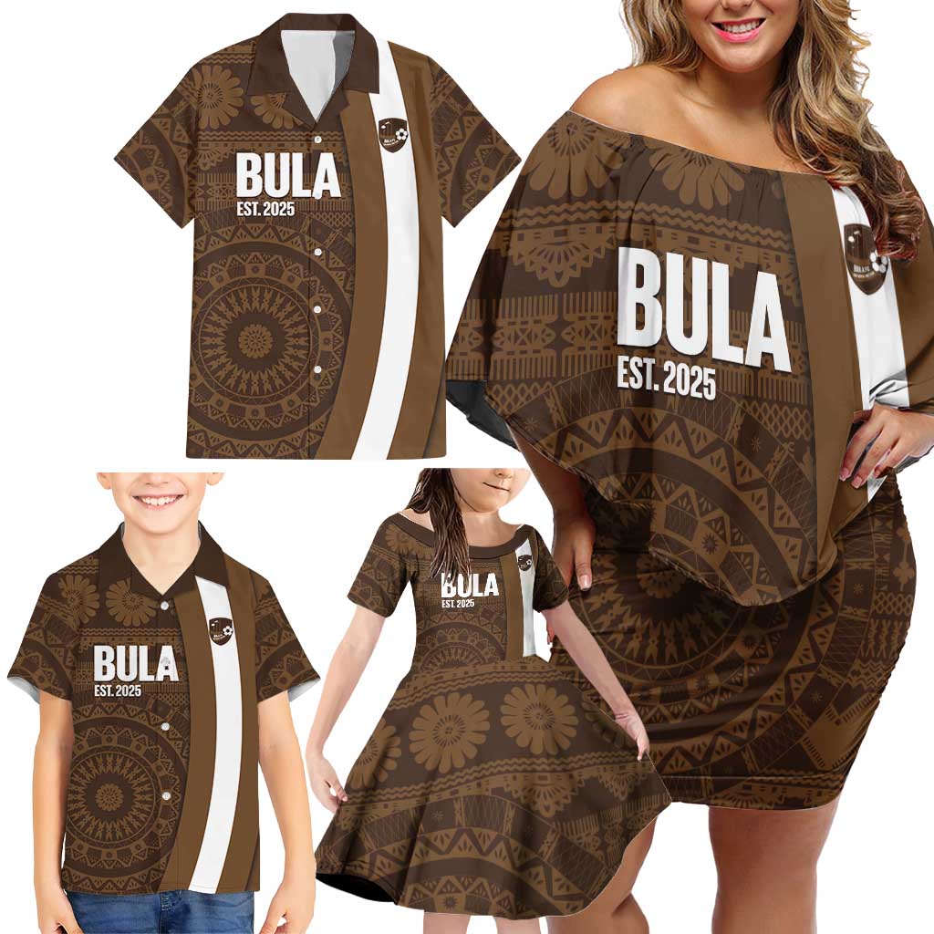 Bula Fiji Football Custom Family Matching Off Shoulder Short Dress and Hawaiian Shirt One Vanua One Team Tapa Pattern