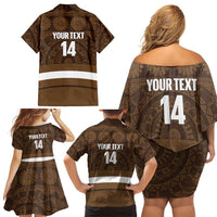 Bula Fiji Football Custom Family Matching Off Shoulder Short Dress and Hawaiian Shirt One Vanua One Team Tapa Pattern