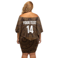 Bula Fiji Football Custom Family Matching Off Shoulder Short Dress and Hawaiian Shirt One Vanua One Team Tapa Pattern