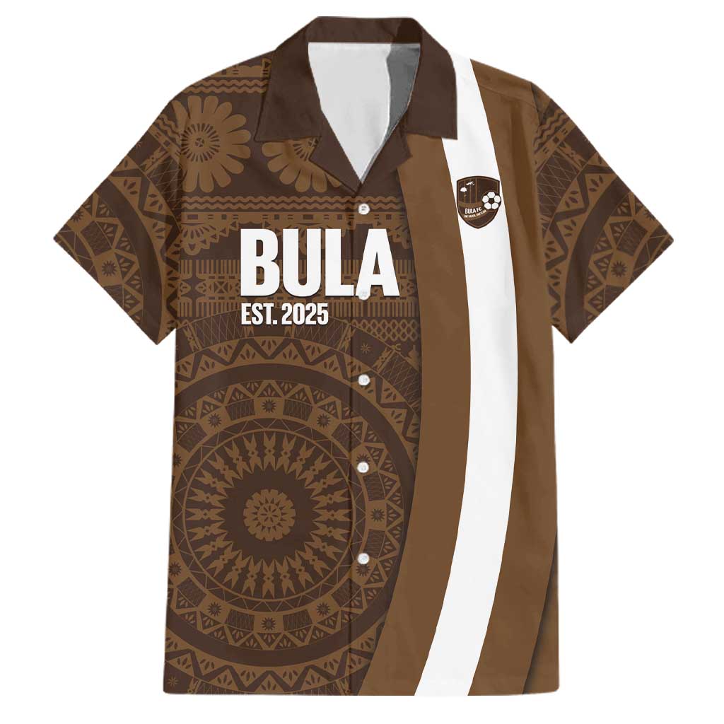 Bula Fiji Football Custom Family Matching Puletasi and Hawaiian Shirt One Vanua One Team Tapa Pattern LT14 Dad's Shirt - Short Sleeve Brown - Polynesian Pride