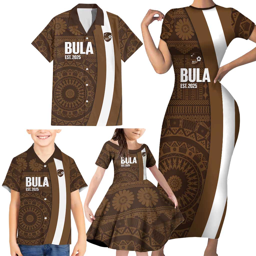 Bula Fiji Football Custom Family Matching Short Sleeve Bodycon Dress and Hawaiian Shirt One Vanua One Team Tapa Pattern