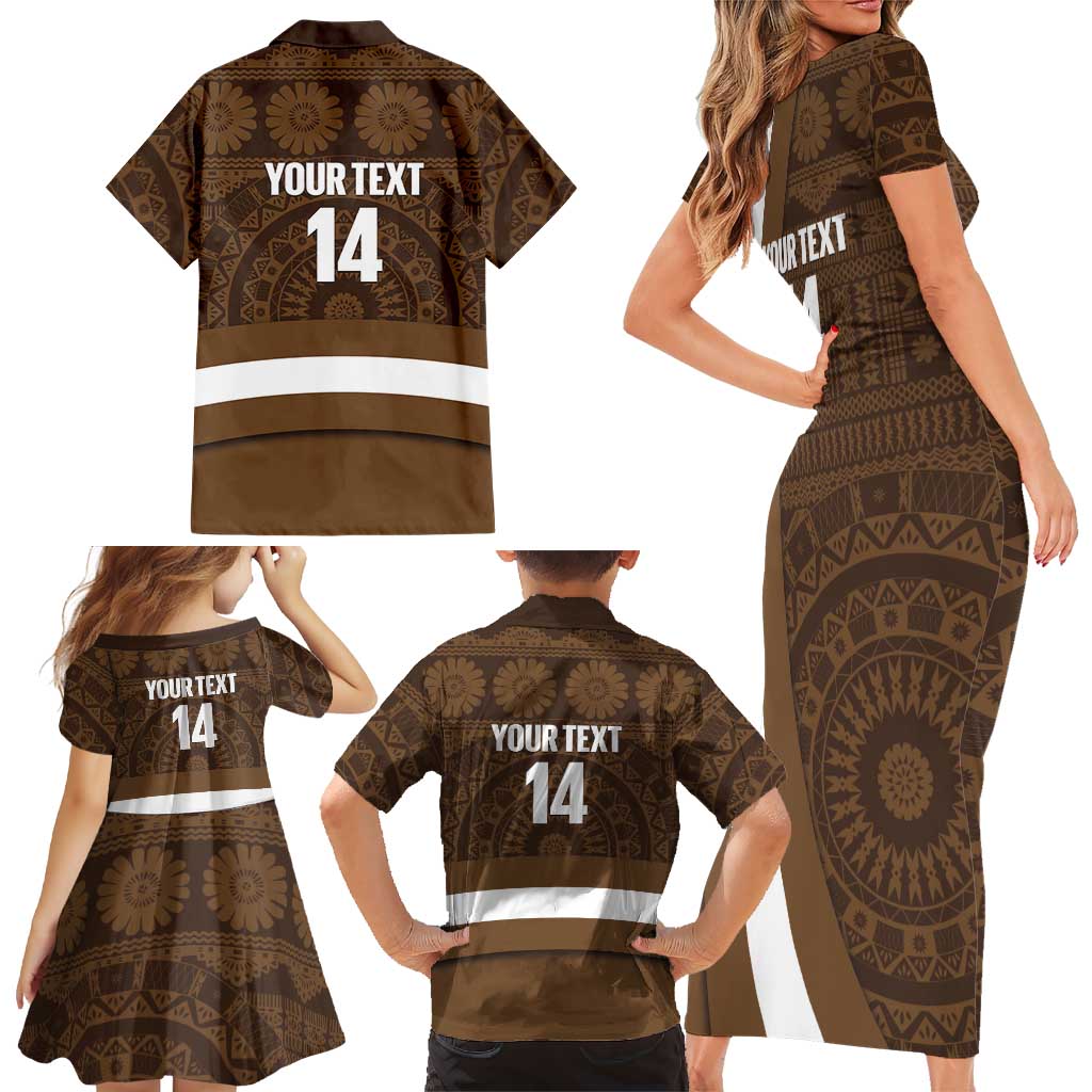 Bula Fiji Football Custom Family Matching Short Sleeve Bodycon Dress and Hawaiian Shirt One Vanua One Team Tapa Pattern