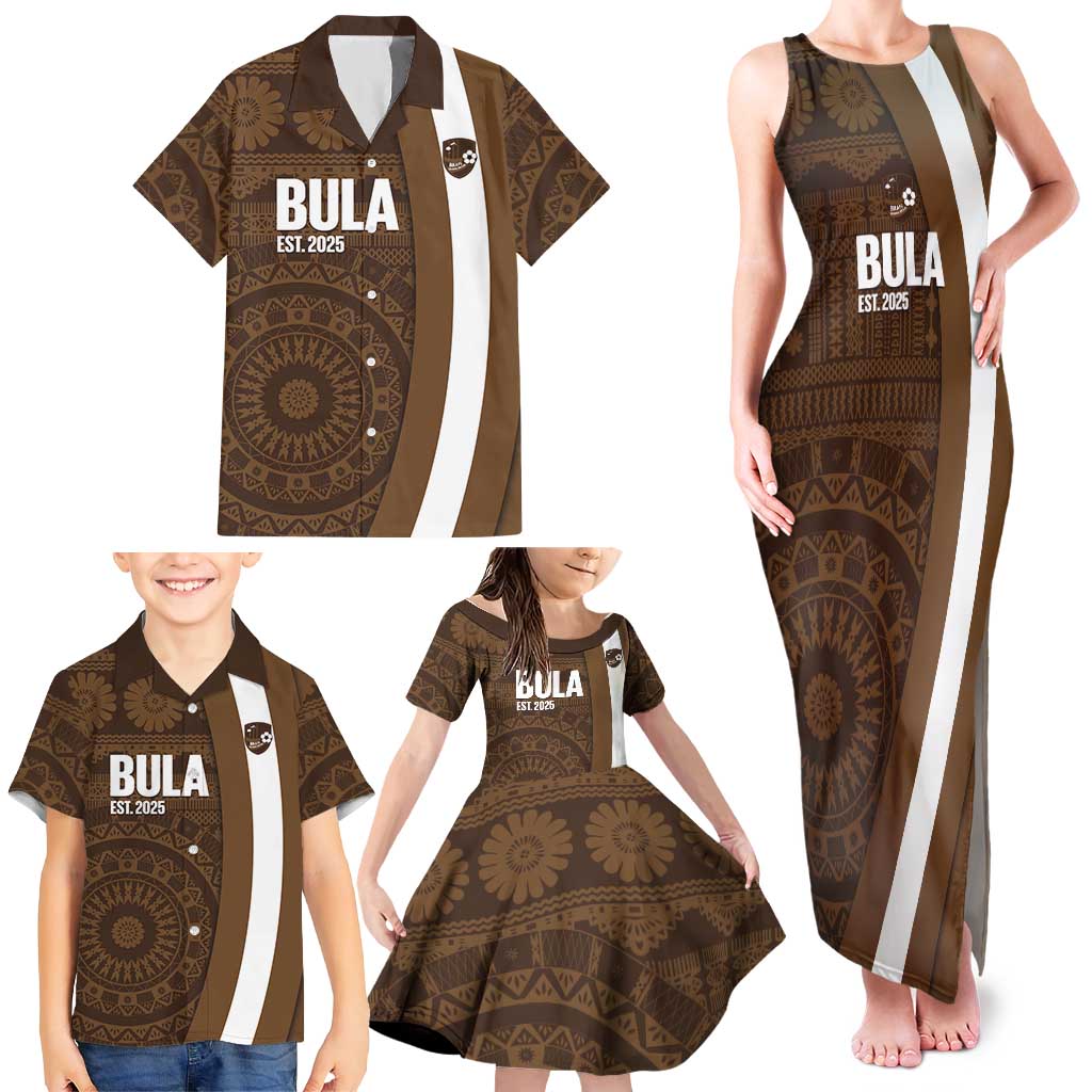 Bula Fiji Football Custom Family Matching Tank Maxi Dress and Hawaiian Shirt One Vanua One Team Tapa Pattern