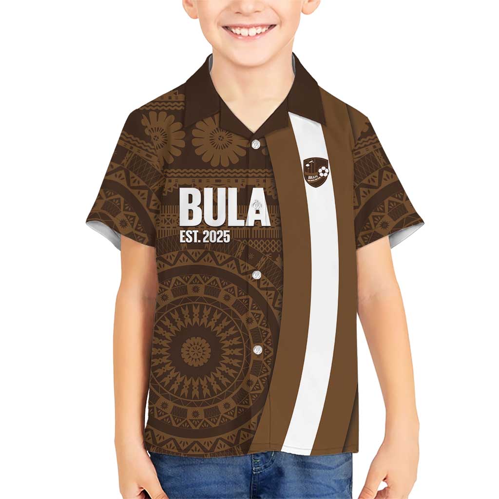 Bula Fiji Football Custom Kid Hawaiian Shirt One Vanua One Team Tapa Pattern LT14 Kid Brown - Polynesian Pride