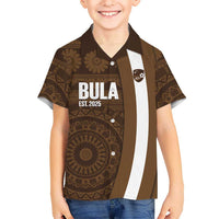 Bula Fiji Football Custom Kid Hawaiian Shirt One Vanua One Team Tapa Pattern LT14 Kid Brown - Polynesian Pride