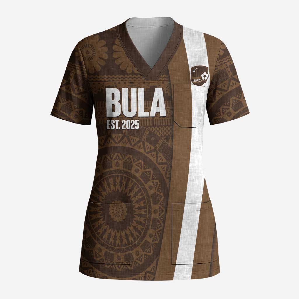 Bula Fiji Football Custom Scrub Top One Vanua One Team Tapa Pattern LT14 Adult Brown - Polynesian Pride
