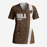 Bula Fiji Football Custom Scrub Top One Vanua One Team Tapa Pattern LT14 Adult Brown - Polynesian Pride