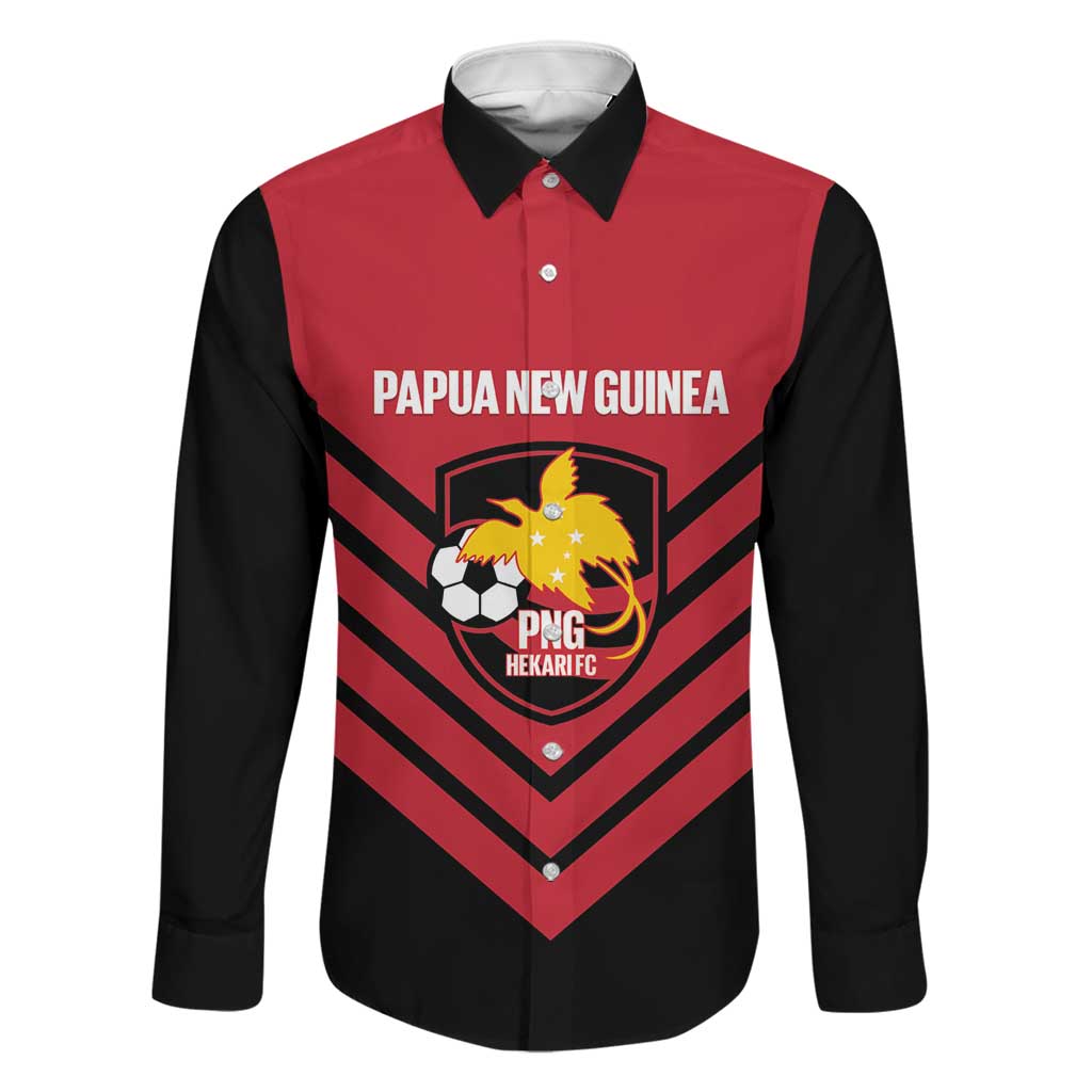 Hekari Papua New Guinea Football Custom Family Matching Off Shoulder Short Dress and Hawaiian Shirt Go PNG Red Army LT14 Dad's Shirt - Long Sleeve Red - Polynesian Pride
