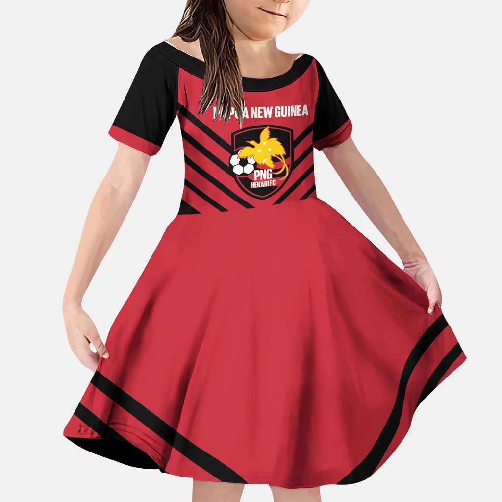 Hekari Papua New Guinea Football Custom Family Matching Summer Maxi Dress and Hawaiian Shirt Go PNG Red Army LT14 Daughter's Dress Red - Polynesian Pride