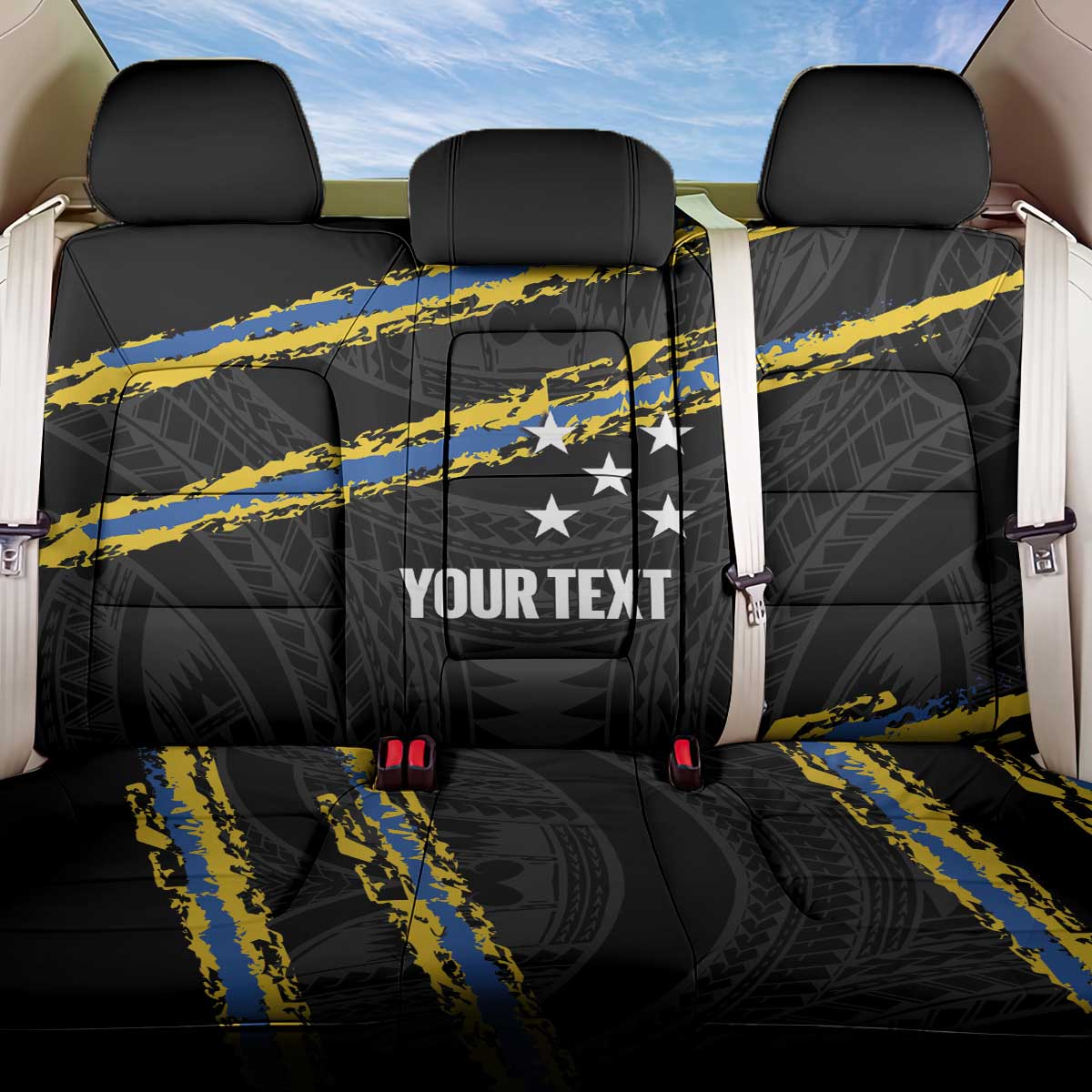 Kings Solomon Islands Football Custom Back Car Seat Cover Come On Solomons Polynesian Grunge Style LT14 One Size Black - Polynesian Pride