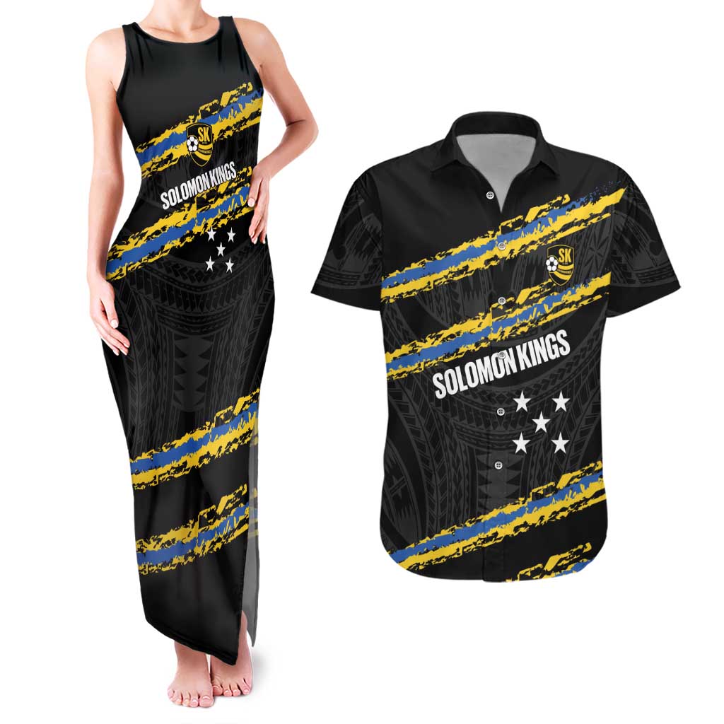 Kings Solomon Islands Football Custom Couples Matching Tank Maxi Dress and Hawaiian Shirt Come On Solomons Polynesian Grunge Style