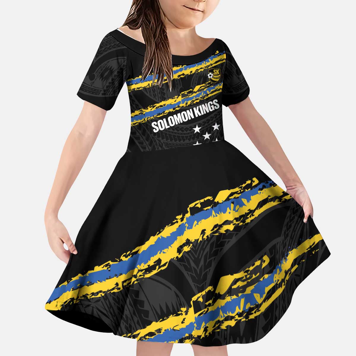 Kings Solomon Islands Football Custom Kid Short Sleeve Dress Come On Solomons Polynesian Grunge Style