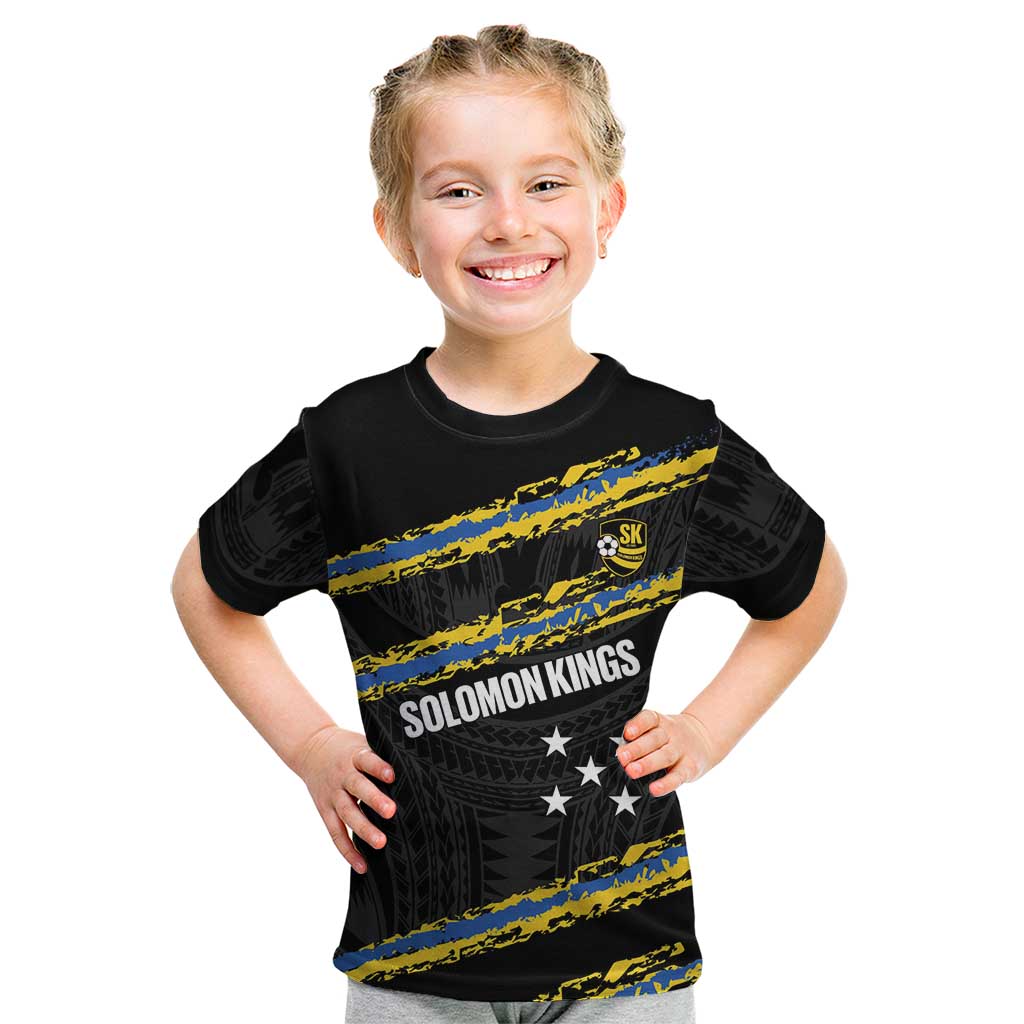 Kings Solomon Islands Football Custom Kid T Shirt Come On Solomons Polynesian Grunge Style