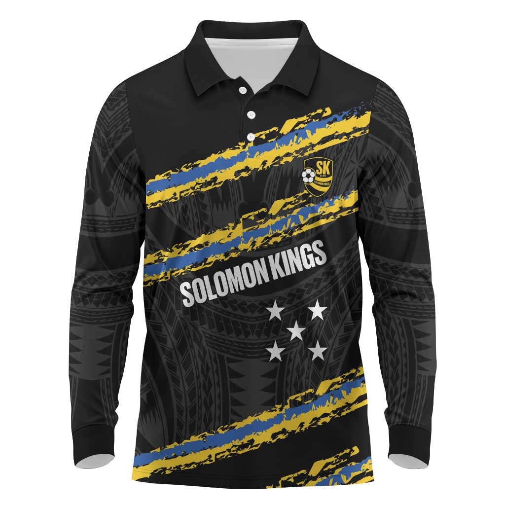Kings Solomon Islands Football Custom Long Sleeve Polo Shirt Come On Solomons Polynesian Grunge Style