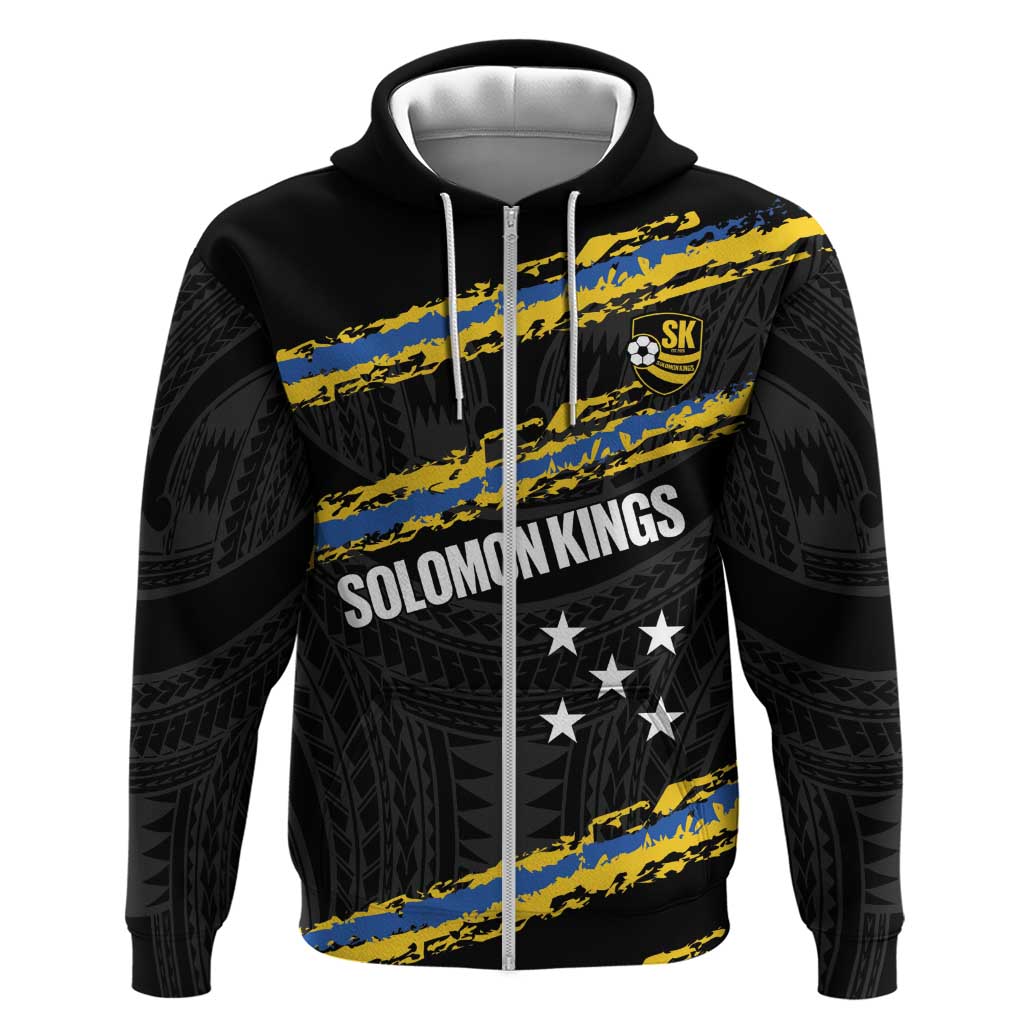 Kings Solomon Islands Football Custom Zip Hoodie Come On Solomons Polynesian Grunge Style LT14 Zip Hoodie Black - Polynesian Pride