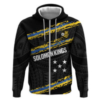 Kings Solomon Islands Football Custom Zip Hoodie Come On Solomons Polynesian Grunge Style LT14 Zip Hoodie Black - Polynesian Pride