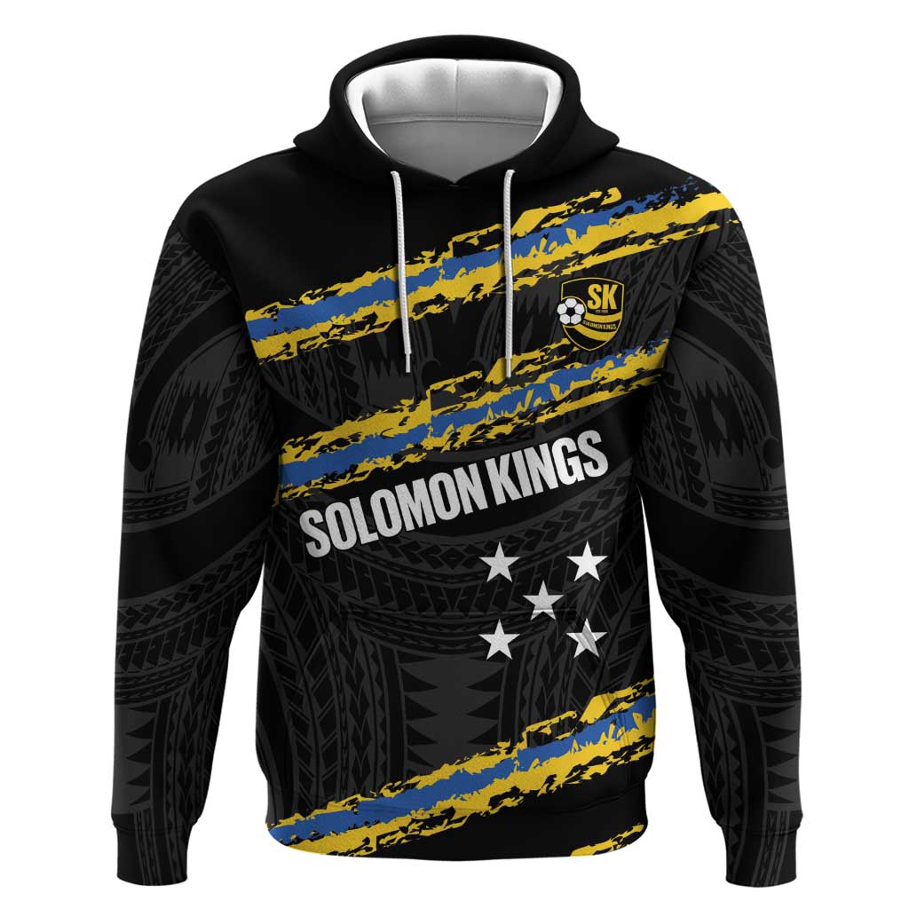 Kings Solomon Islands Football Custom Zip Hoodie Come On Solomons Polynesian Grunge Style LT14 Pullover Hoodie Black - Polynesian Pride