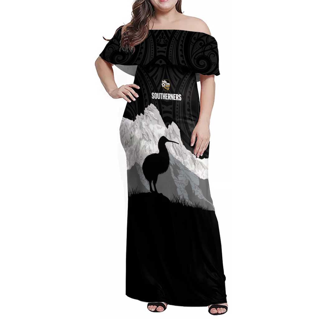 New Zealand South Island Football Custom Family Matching Off Shoulder Maxi Dress and Hawaiian Shirt Aoraki Mount Cook With Kiwi Maori Pattern