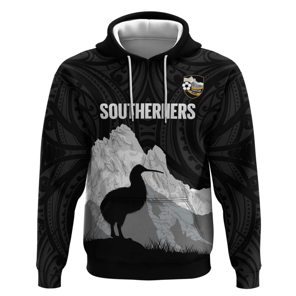 New Zealand South Island Football Custom Hoodie Aoraki Mount Cook With Kiwi Maori Pattern LT14 Pullover Hoodie Black - Polynesian Pride