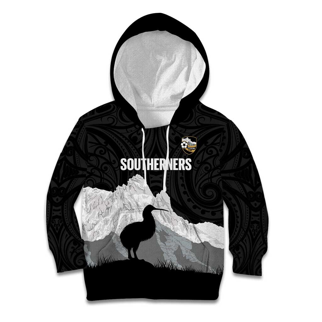 New Zealand South Island Football Custom Kid Hoodie Aoraki Mount Cook With Kiwi Maori Pattern