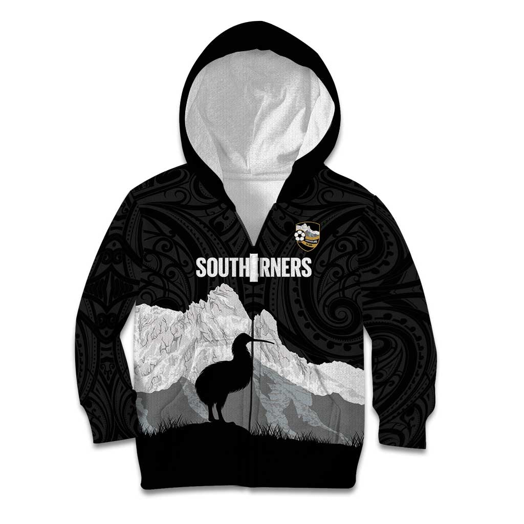 New Zealand South Island Football Custom Kid Hoodie Aoraki Mount Cook With Kiwi Maori Pattern