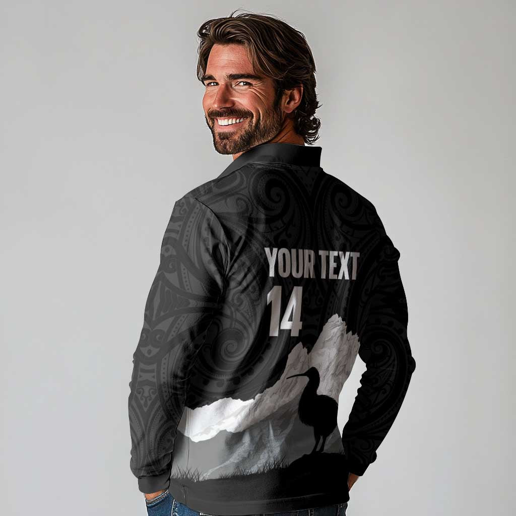 New Zealand South Island Football Custom Long Sleeve Polo Shirt Aoraki Mount Cook With Kiwi Maori Pattern