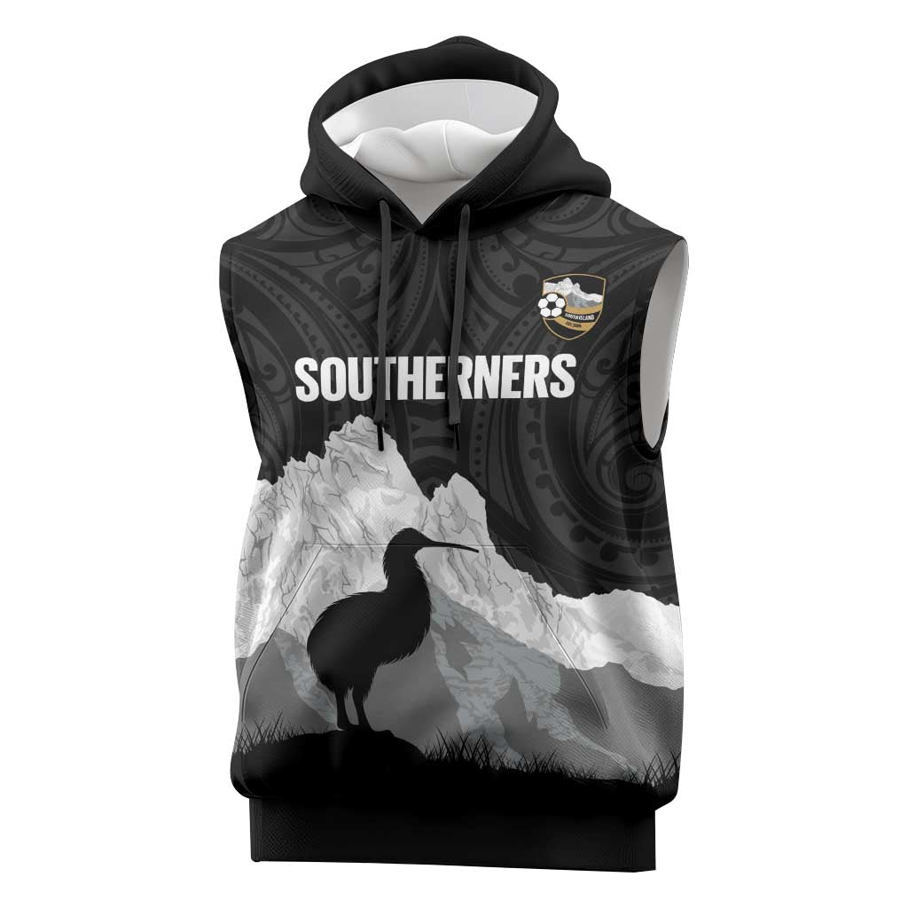 New Zealand South Island Football Custom Sleeveless Hoodie Aoraki Mount Cook With Kiwi Maori Pattern