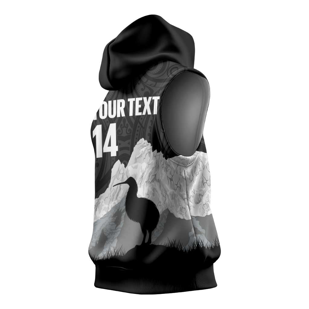 New Zealand South Island Football Custom Sleeveless Hoodie Aoraki Mount Cook With Kiwi Maori Pattern