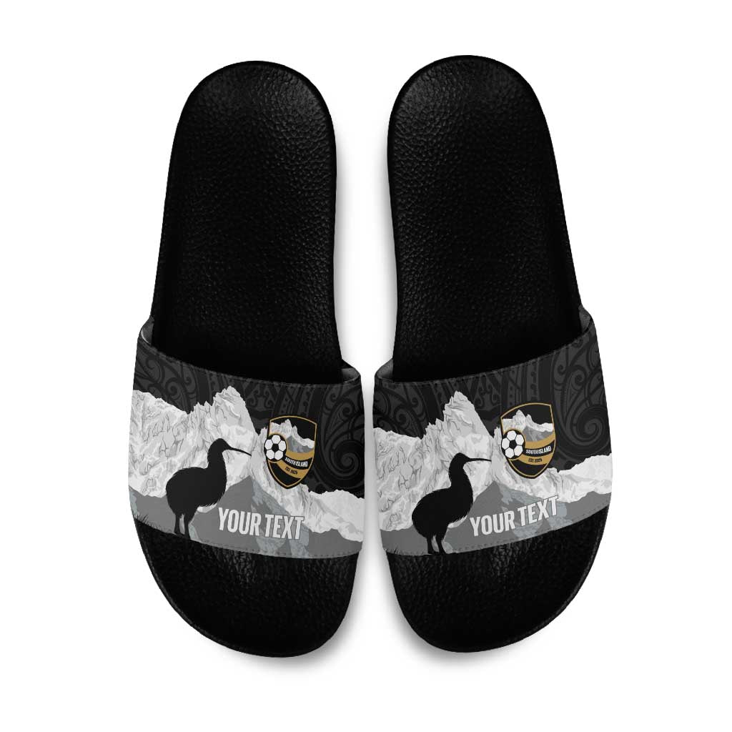 New Zealand South Island Football Custom Slide Sandals Aoraki Mount Cook With Kiwi Maori Pattern