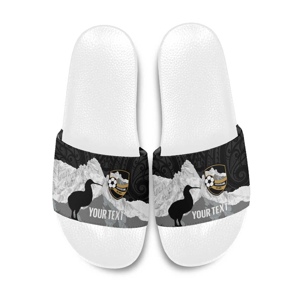 New Zealand South Island Football Custom Slide Sandals Aoraki Mount Cook With Kiwi Maori Pattern