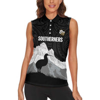 New Zealand South Island Football Custom Women Sleeveless Polo Shirt Aoraki Mount Cook With Kiwi Maori Pattern