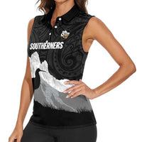 New Zealand South Island Football Custom Women Sleeveless Polo Shirt Aoraki Mount Cook With Kiwi Maori Pattern