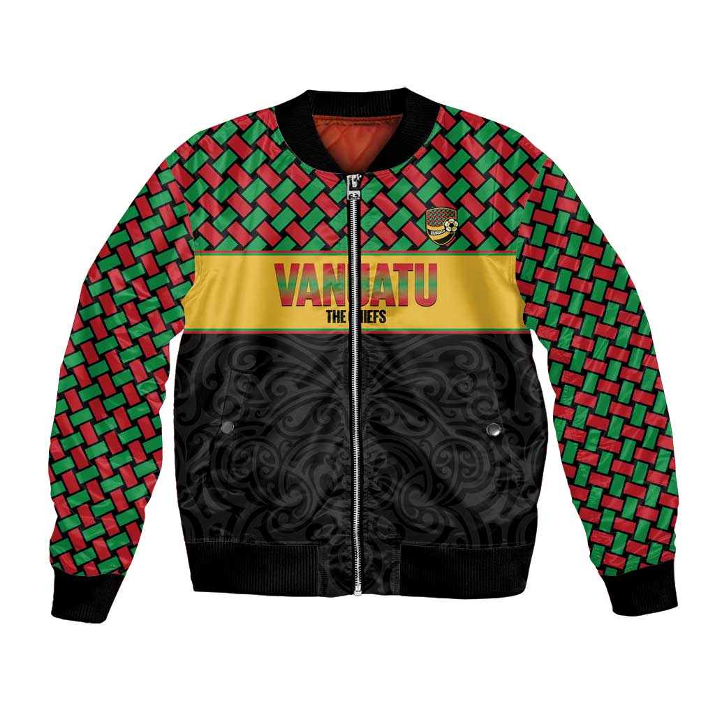 Vanuatu Football Custom Bomber Jacket Go Chiefs Basket-weave Pattern LT14 Unisex Black - Polynesian Pride