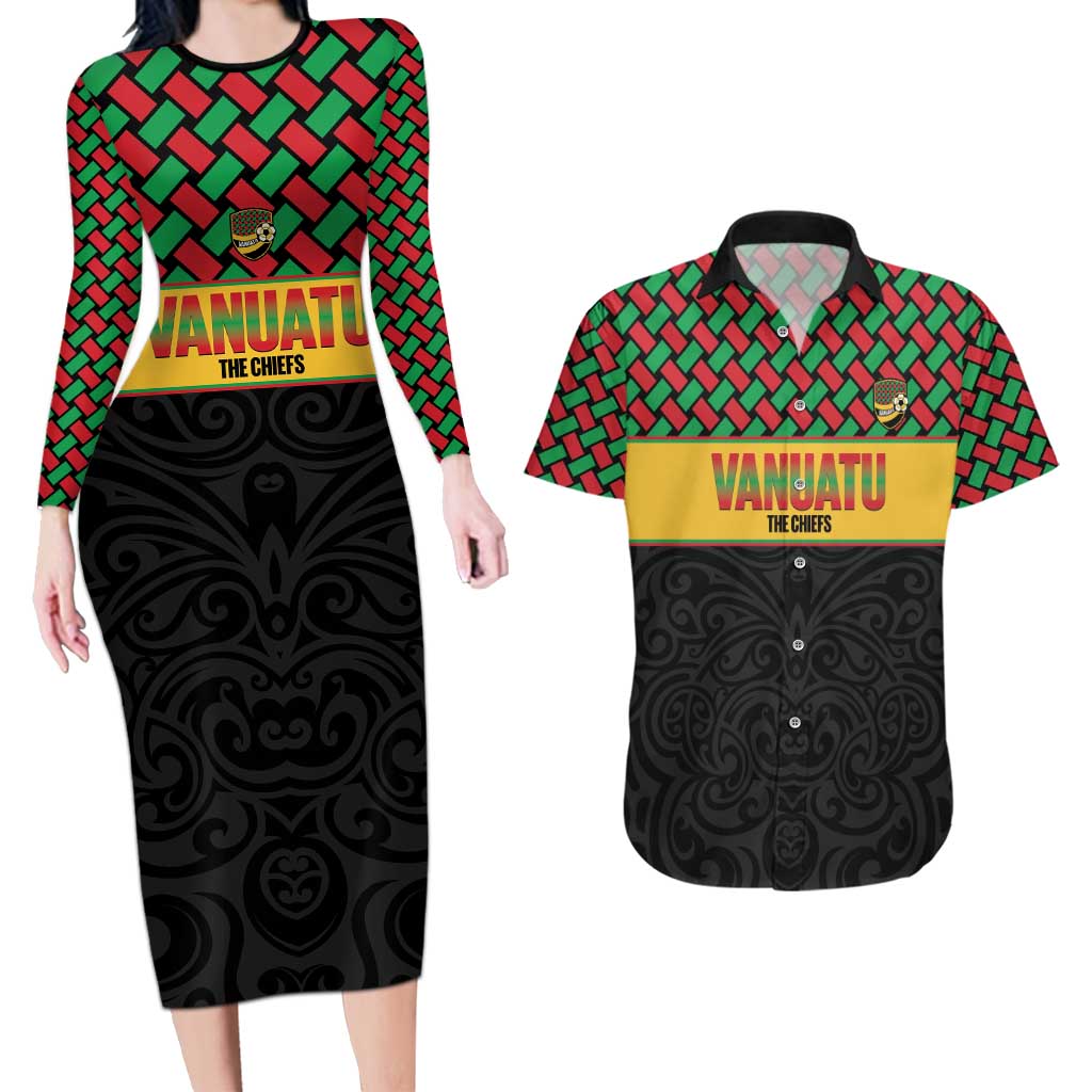 Vanuatu Football Custom Couples Matching Long Sleeve Bodycon Dress and Hawaiian Shirt Go Chiefs Basket-weave Pattern