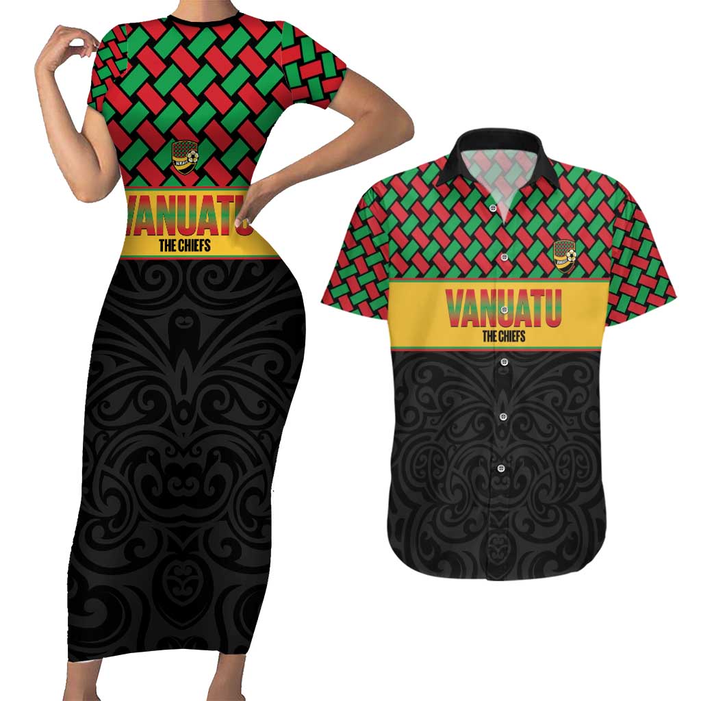Vanuatu Football Custom Couples Matching Short Sleeve Bodycon Dress and Hawaiian Shirt Go Chiefs Basket-weave Pattern