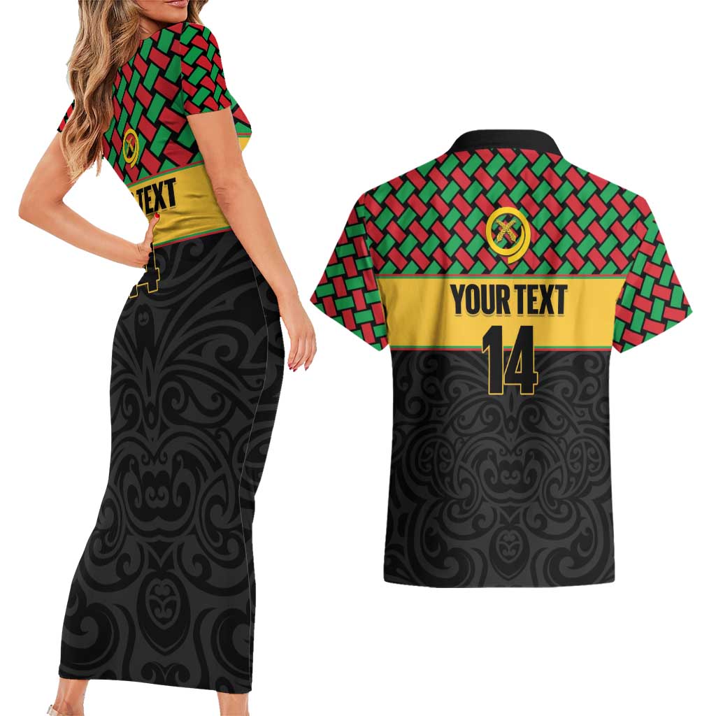 Vanuatu Football Custom Couples Matching Short Sleeve Bodycon Dress and Hawaiian Shirt Go Chiefs Basket-weave Pattern