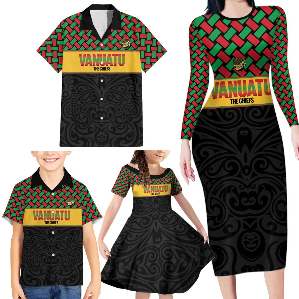 Vanuatu Football Custom Family Matching Long Sleeve Bodycon Dress and Hawaiian Shirt Go Chiefs Basket-weave Pattern LT14 - Polynesian Pride