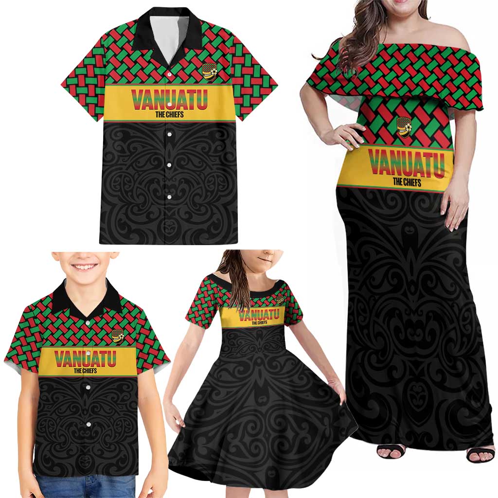 Vanuatu Football Custom Family Matching Off Shoulder Maxi Dress and Hawaiian Shirt Go Chiefs Basket-weave Pattern